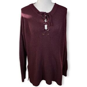 SO PLUM LACE UP SWEATER SZ.S EUC